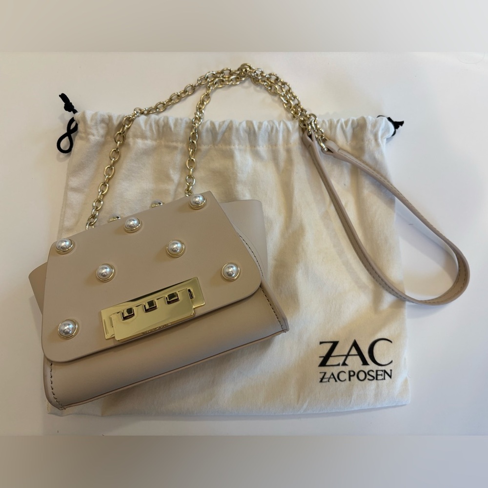 ZAC Zac Posen Pearl-Embellished Cream Crossbody Bag